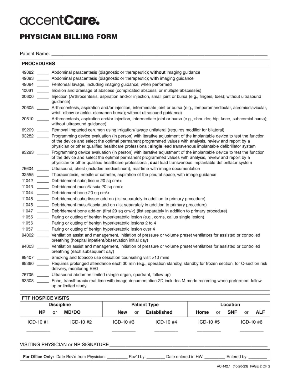 AC-142.1 - Physician Billing Form – RFS-AccentCare-Forms