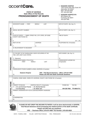 AC-172.3 GA - State Pronouncement of Death