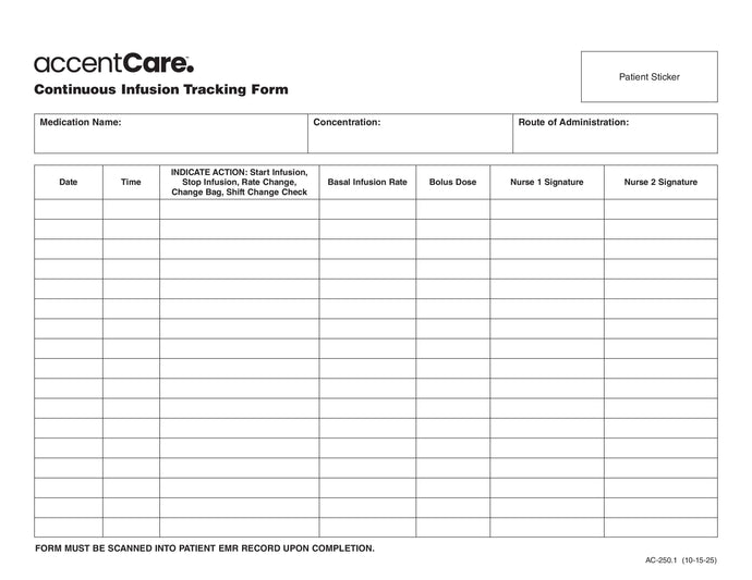 AC-250.1 - Continuous Infusion Tracking Form