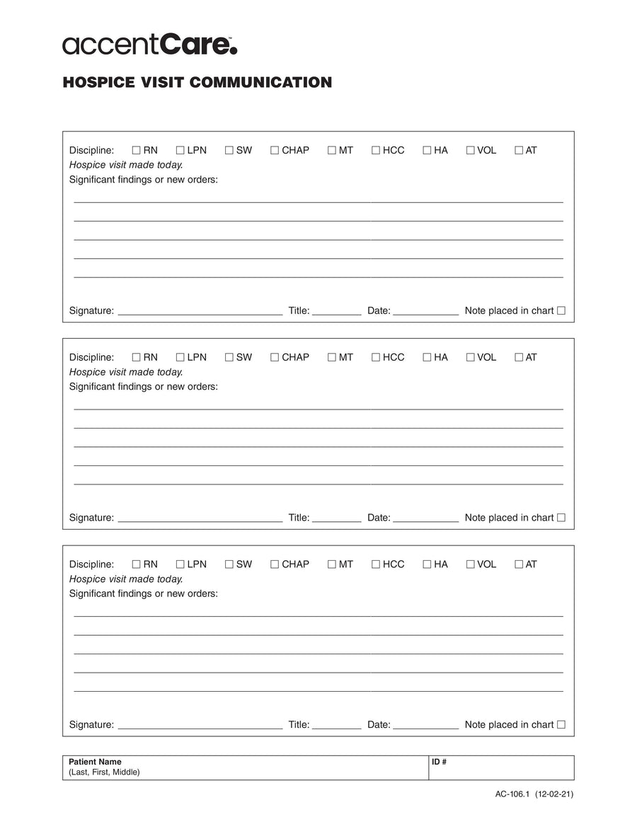 AC-106.1 Hospice Visit Communication – RFS-AccentCare-Forms