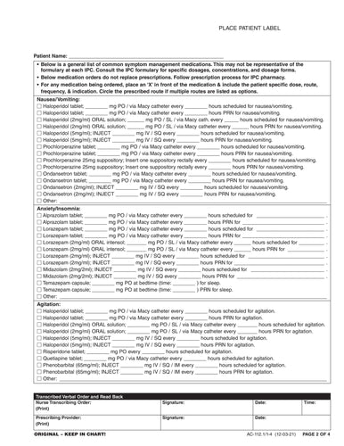 AC-112.1/2-4 Inpatient Initial Admission Orders - Pg 2 of 4