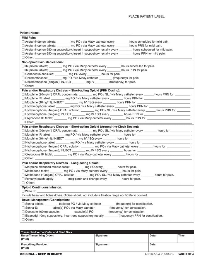 AC-112.1/3-4 Inpatient Initial Admission Orders - Pg 3 of 4