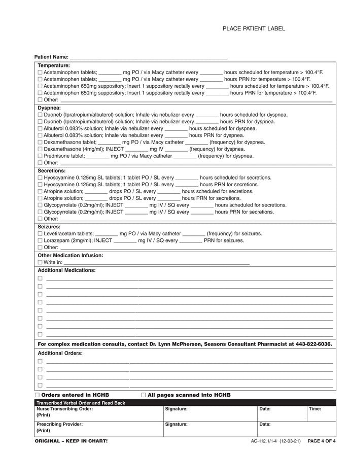 AC-112.1/1-4 Inpatient Initial Admission Orders - Pg 4 of 4