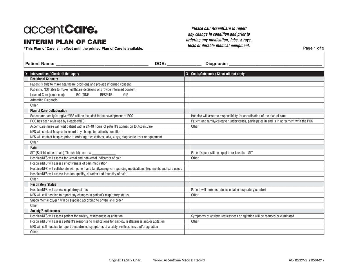 Interim Plan Examples AC-127.2 /1 Interim Plan of Care - Pg 1 of 2 – RFS-AccentCare-Forms