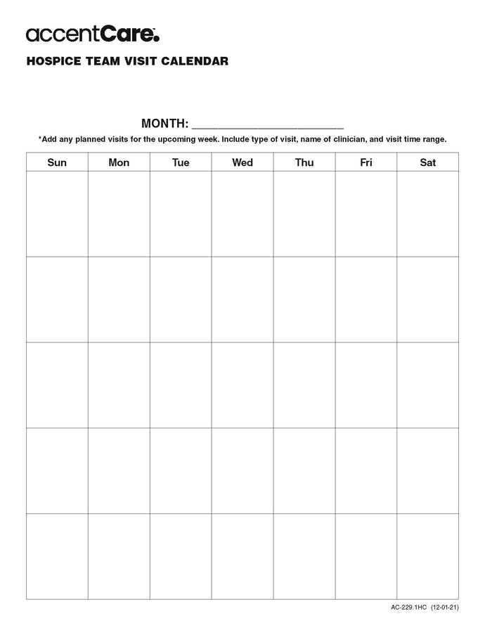 AC-229.1HC - Home Chart Visit Month Calendar