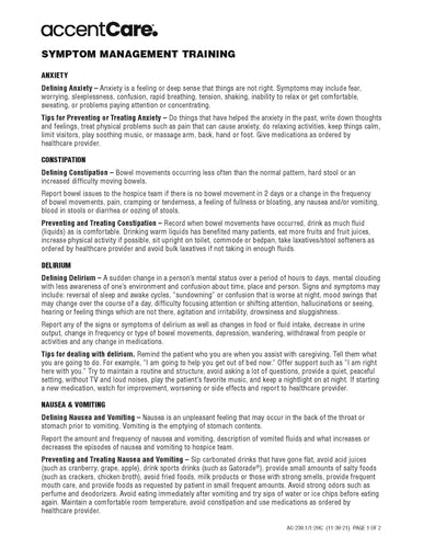 AC-230.1HC/1-2 Patient Caregiver Teaching Form Page 1 of 2