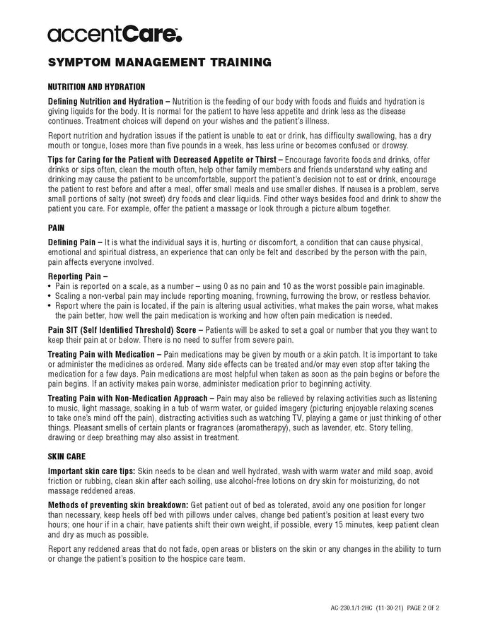 AC-230.1HC/1-2 Patient Caregiver Teaching Form Page 2 of 2