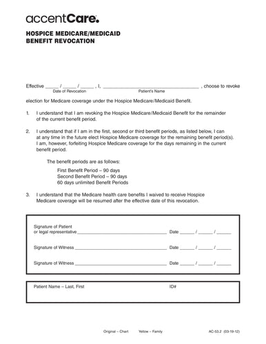 AC-53.2 Hospice Medicare/Medicaid Benefit Revoc